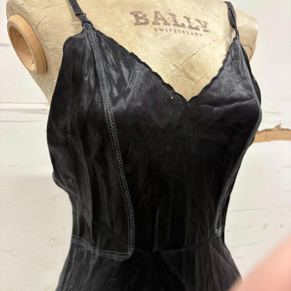 Antique Vintage 1930s 30s Black Bias-Cut Rayon Slip Dress - Picture 5 of 5